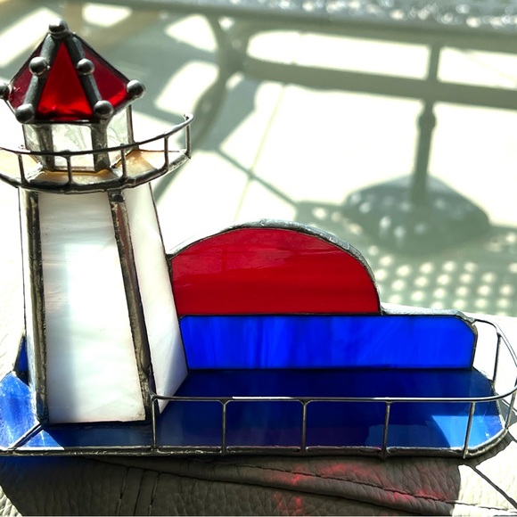 1980 Vintage Lighthouse Stained glass business card holder - Picture 5 of 10